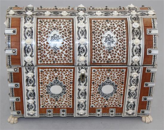 An Anglo Indian sandalwood and ivory dome top stationery box, 8.25in.